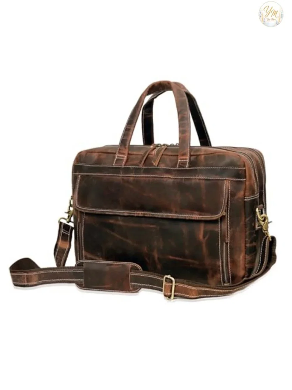 Full Grain Italian Leather Laptop Briefcase Handcrafted Multiple Compartments